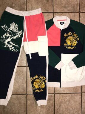 Men's Hustle Gang Jogging Sweat Suit-Jacket & Pants Set-Size L/XL/2XL